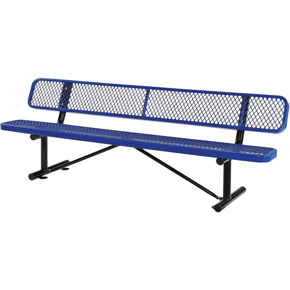 Outdoor Garden Bench, Cast Iron Metal Frame Patio Park Bench with Backrest, Portable Expanded Metal Black Bench, Commercial-Grad