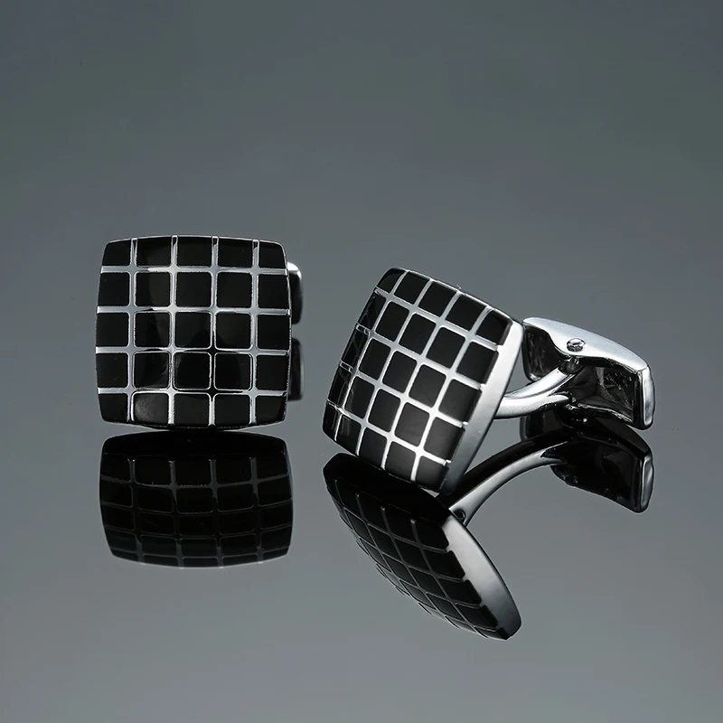 Men's French shirt cufflinks copper material black enamel square grid cufflinks fashion wedding clothing accessories wholesale