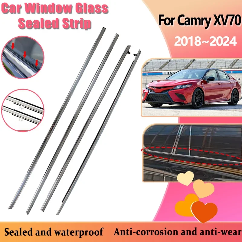 Car Window Glass Sealed Strips For Toyota Camry XV70 2018~2024 Daihatsu Altis Chrome Laminate Protector Weatherstrip Accessories