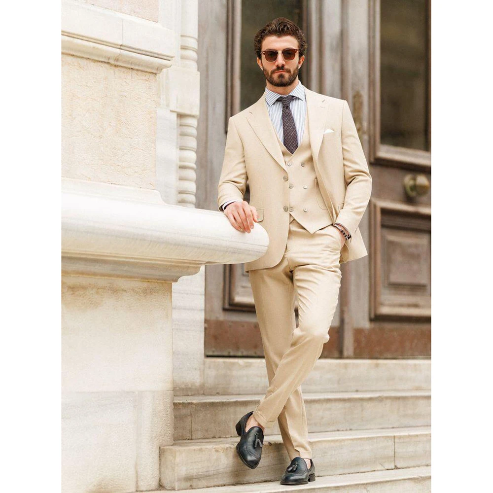 Gentlemen Solid Color Single Breasted Men Suit Three Pieces Fashion Hot Sell Male Set Daily Business Blazer Pants & Vest