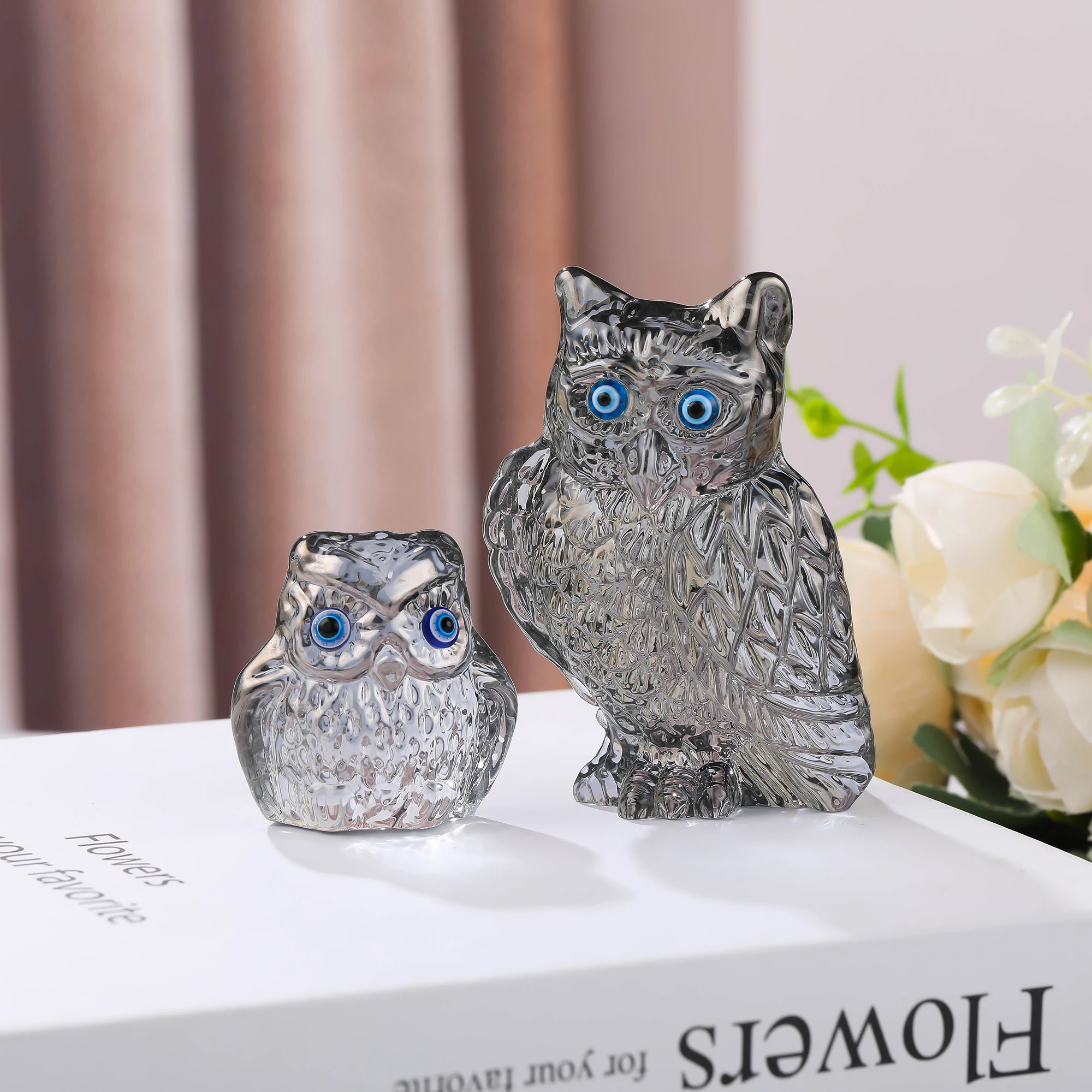 Crystal Owl and Mini Owls Buy Big Get Small Free Animal Birthday Gift Toys for friend Home Decoration Cabinet Tabletop Ornament