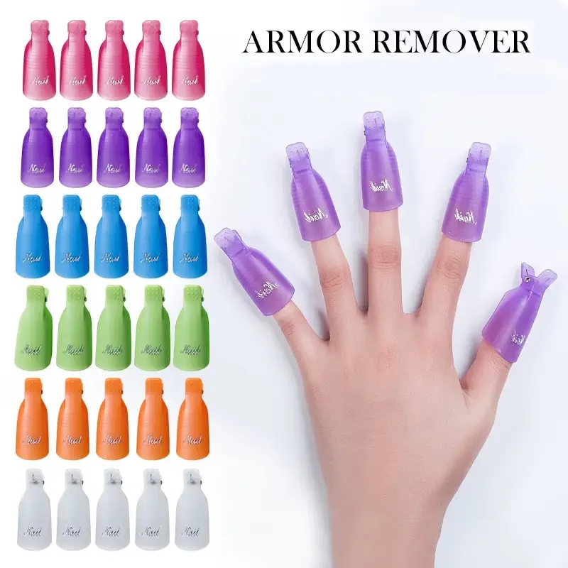 10 pz/borsa acrilico colorato Nail Art Soak Off Cap Clips Nails Cleaning Manicure Gel UV Polish Soak off Wrap Tools For Finger