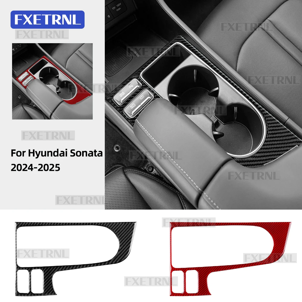 

For Hyundai Sonata GN7 2024-2025 Real Soft Carbon Fiber Sticker LHD Car Gear Shift Water Cup Holder Interior Trim Accessories