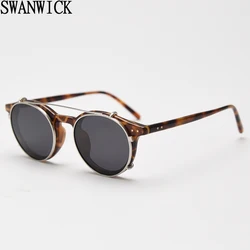 Swanwick retro oval sunglasses for men CP acetate clip on round sun glasses polarized women TR90 black leopard summer style