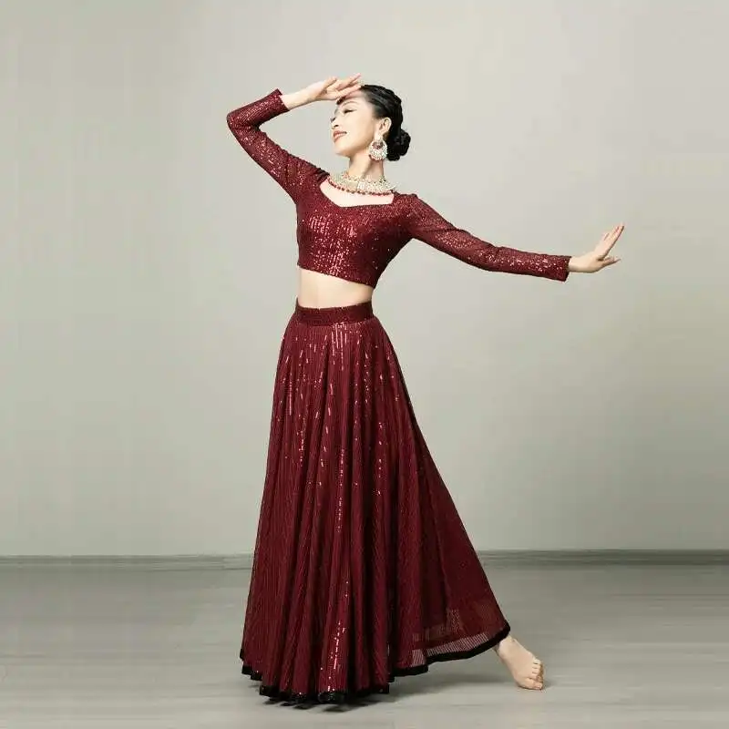 Iman Exotic Indian Dance Dress Ethnic Style Female Dance Dress Performance Photography Sari Top Large Swing Skirt Set - view 3