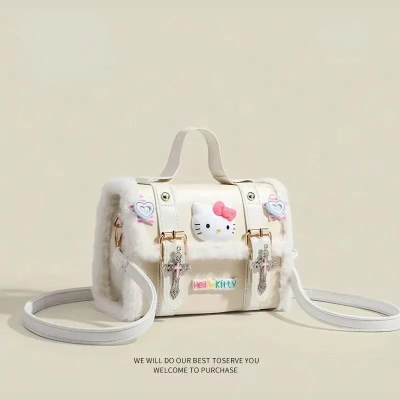Sanrio-Bolso de mano de piel sintética para chica, bandolera sencilla de Hello Kitty, bolso de hombro cuadrado Kawaii, regalo de cumpleaños, Y2K
