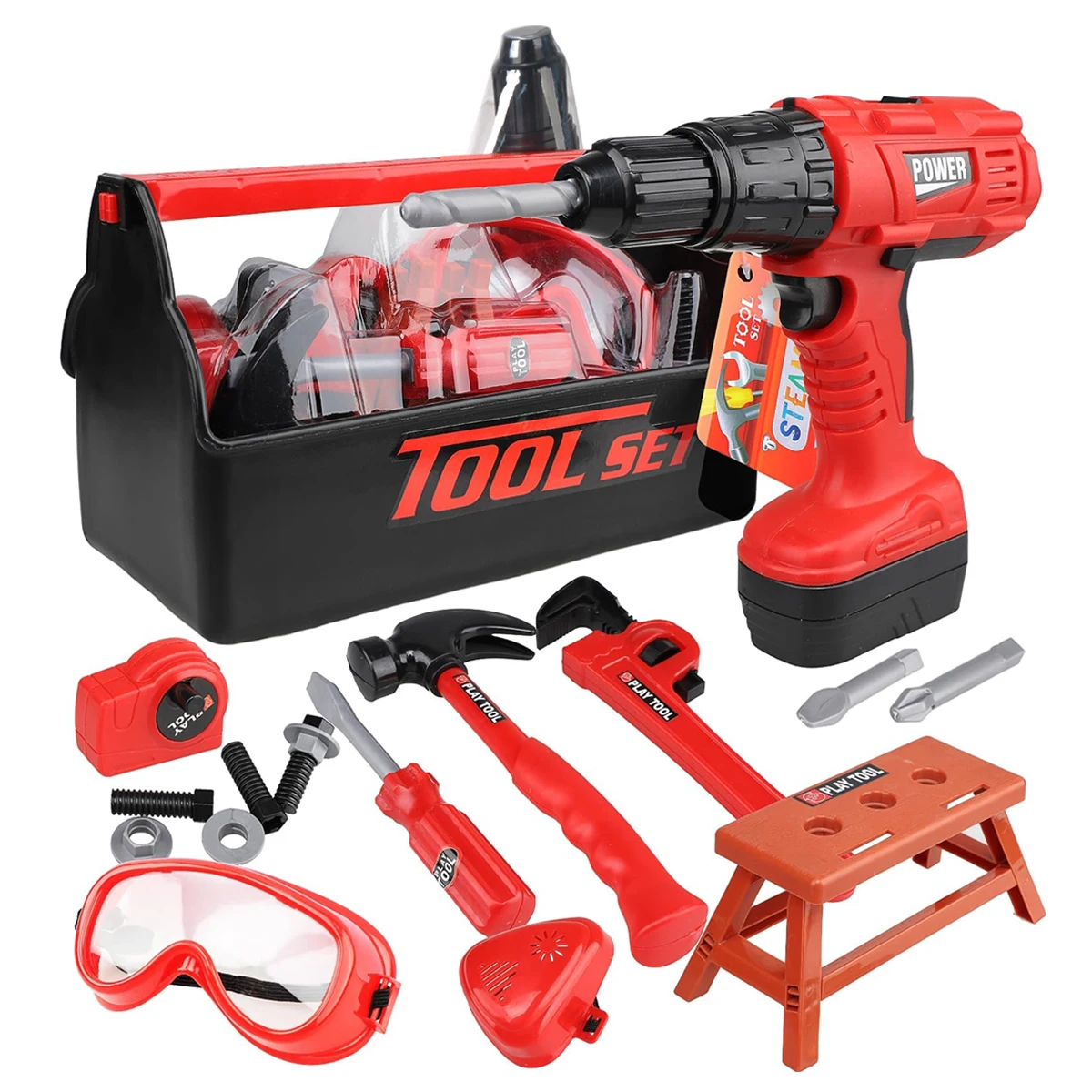 Kids Tool Set Pretend Play Construction Toys With Toolbox Kids Tools With Electronic Toys Drill Bits Construction Accessories