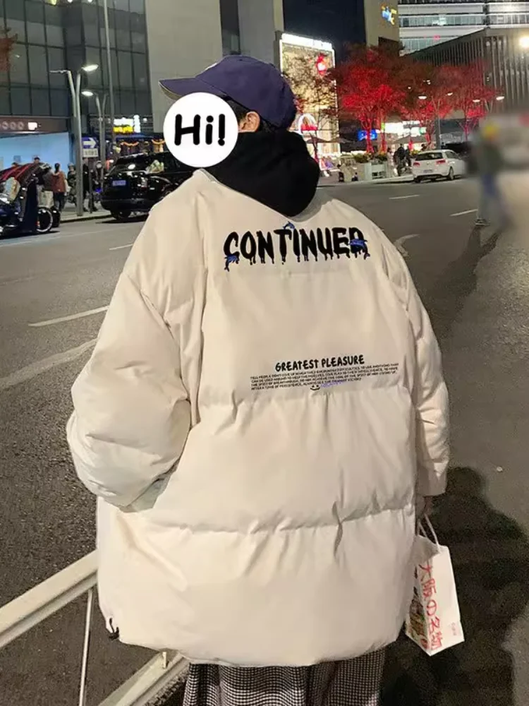 

Мужская зимняя куртка свободного кроя из утолщенного хлопка с принтом в американском стиле, воротник-стойка, модный бренд, Гонконг, утепленная, большого размера