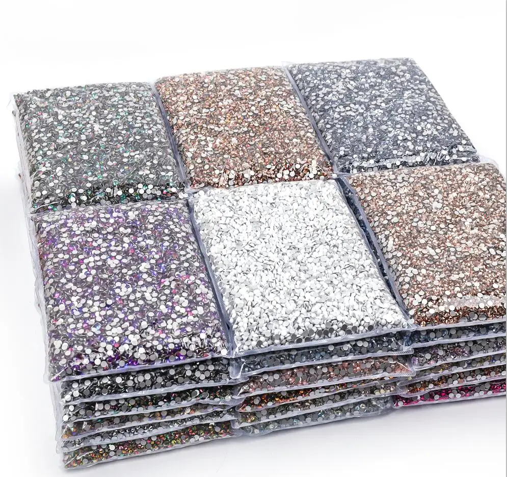 

14400pc/bag Bulk Package Flatback Crystal AB Non HotFix FlatBack Glass Nail Art Rhinestones Shiny Nail drill