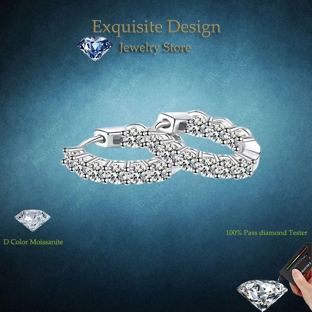 

Full of Diamond 1.8CT Moissanite Ear BuckleFine Jewelry Platinum PT950 Wedding Hoop Earrings Women Engagement Girl Birthday Gift