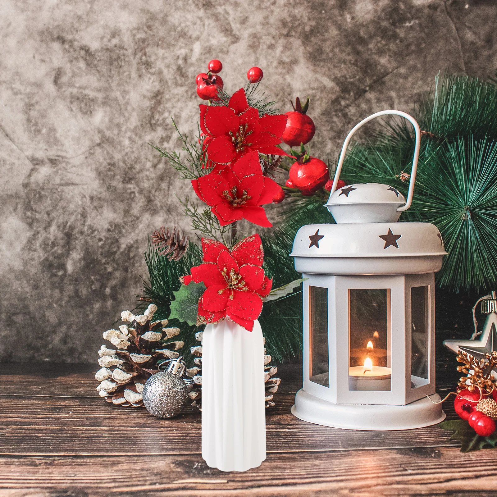 

2Pcs Christmas Poinsettia Stems Artificial Xmas Floral Picks Decorative Xmas Tree Ornaments Christmas Wedding Party Decorations