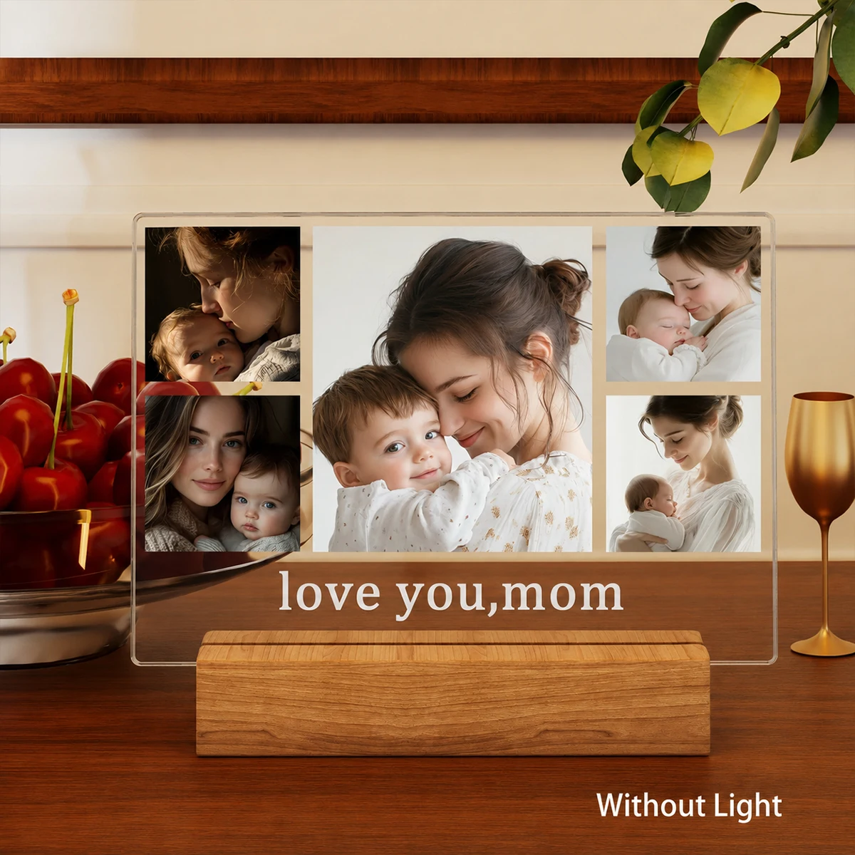 Custom Acrylic Photo Display Board With Wooden Base Mom Mother's Day Gift Personalized Picture Frame Souvenir Home Decor