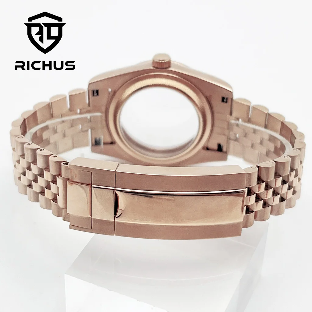 RICHUS 36 ミリメートル 39 ミリメートルローズゴールド時計ケースサファイアガラスフィット NH34 NH35 NH36 ETA2824 PT5000 Miyota8215-DG ムーブメント時計アクセサリー
