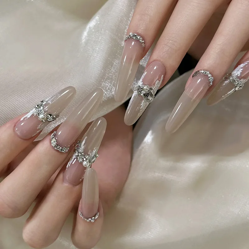 Manicure Wear Rhinestone Pearl Gradient Stickers Advanced Sense Finished Product 30 Pieces Fake Nail Tip