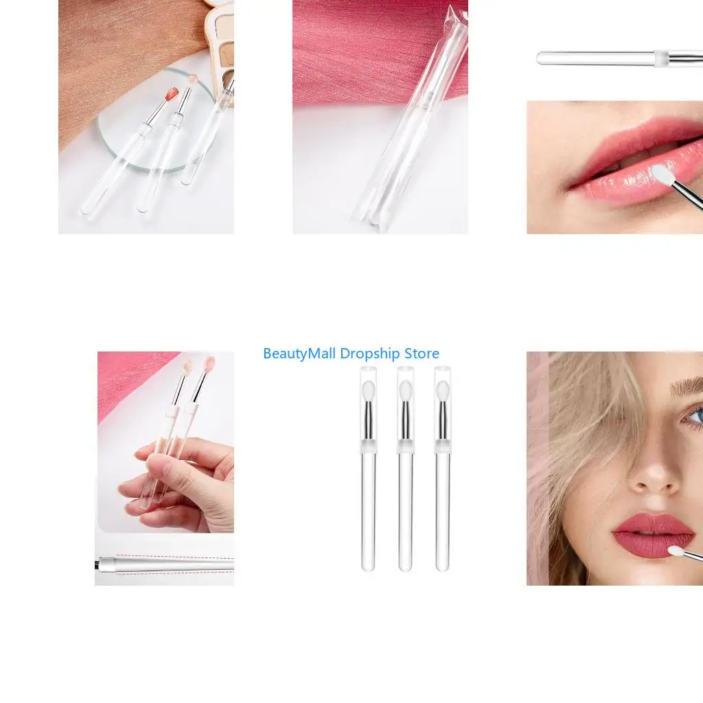 40JD 3Pcs Lip Brushes Silicone Tool,Lip Silicone Brush with Cap Makeup Beauty Brushes