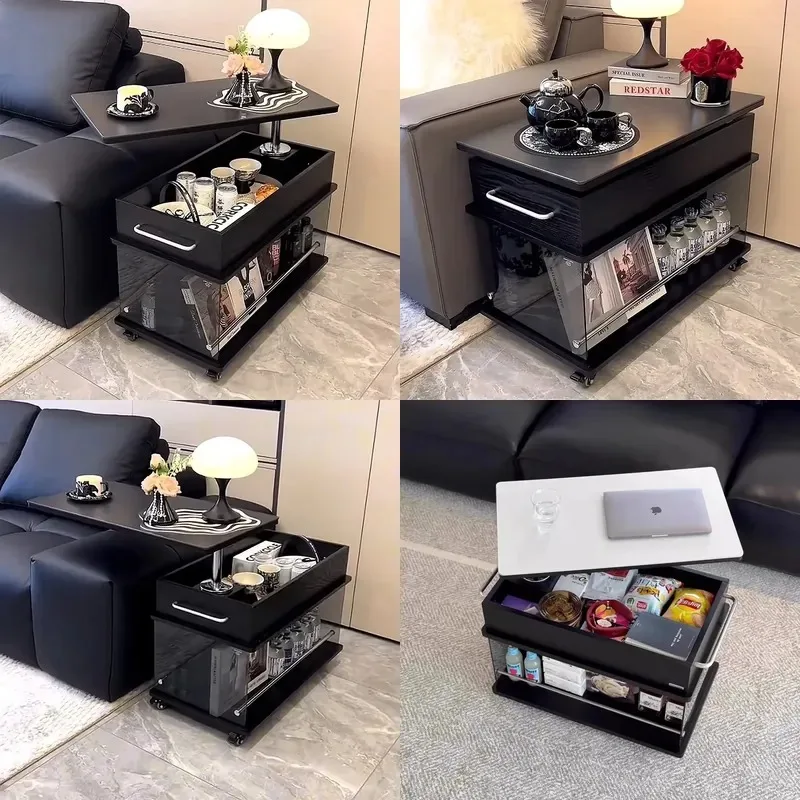 Modern Adjustable Height Slate Side Table Multifunctional Living Room Mobile Sofa Cabinet Stone Material