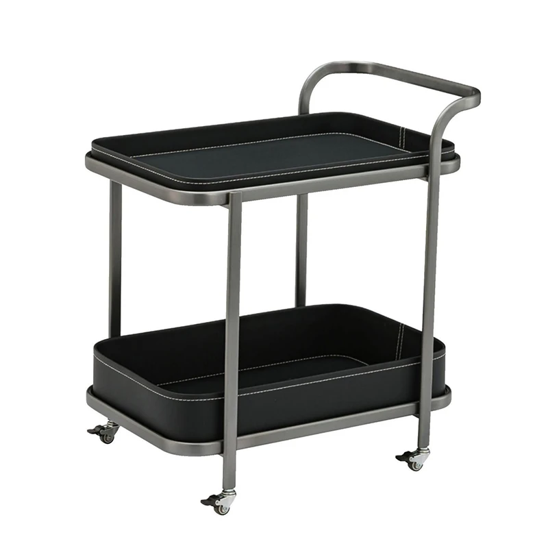 Hot Style Leather Living Room Sofa Side Table Movable Hand Carts Trolleys Hotel Coffee Side Table with Wheels