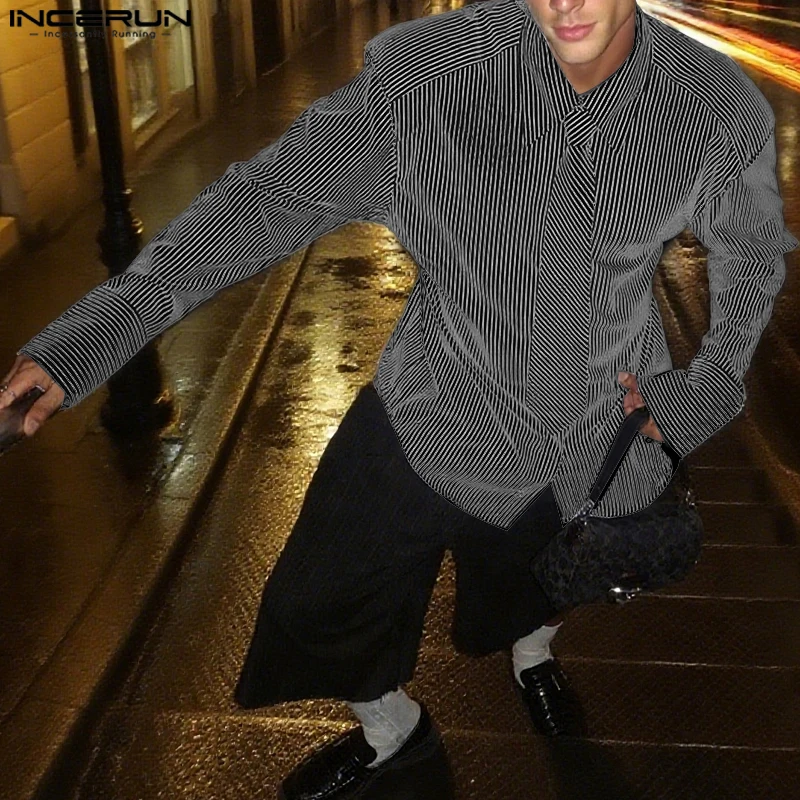 

INCERUN Men Shirt Striped Lapel Long Sleeve Button Casual Men Clothing Streetwear Autumn Loose 2025 Fashion Male Shirts Tops