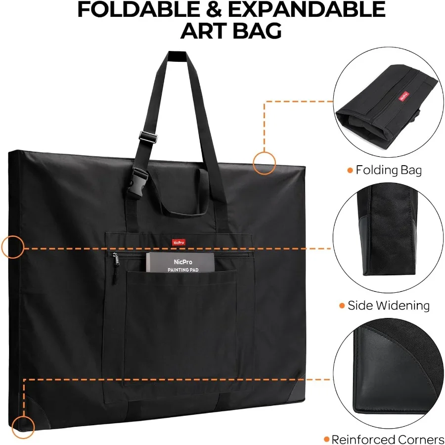 حافظة فنية كبيرة الحجم للفنانين مع زوايا جلدية وتصميم توسيع جانبي ومحفظة تخزين مقاومة للماء