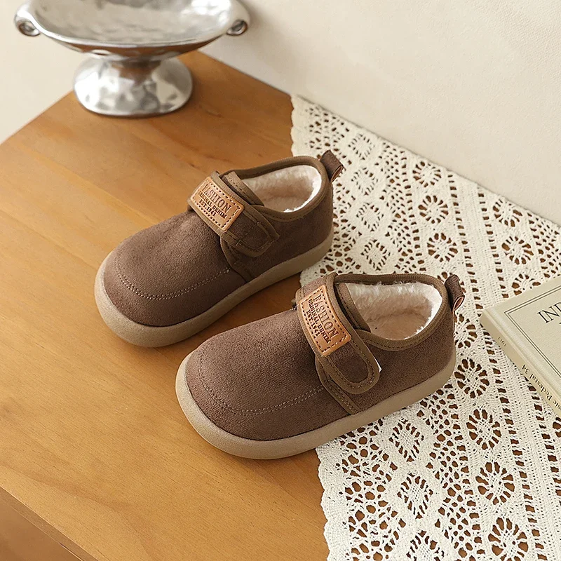 Outdoor Children's Thermal Causal Shoes Simple Winter Boys Girls Fashion Cotton Shoes Warm Non-slip Kids Plush Shoes Hook Loop