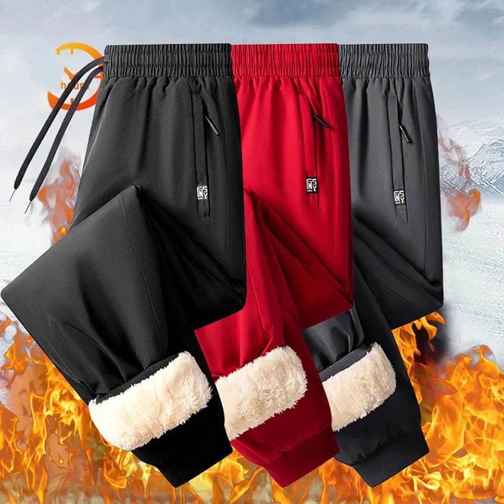 

Men's Thickened Warm Pants Winter Sweatpants Cold-Proof Windproof Lambswool Warm Drawstring Straight-Leg Sports Trousers