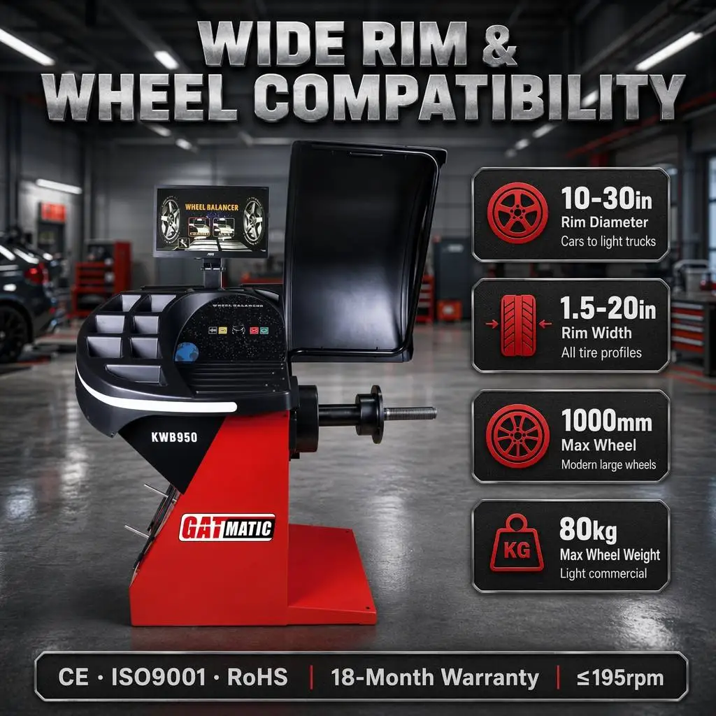 KWB950 Fully Auto Wheel Balancer Tyre Balancer Machine LCD Digital Self-Calibrate 10-30in 80kg Car Truck CE Certified