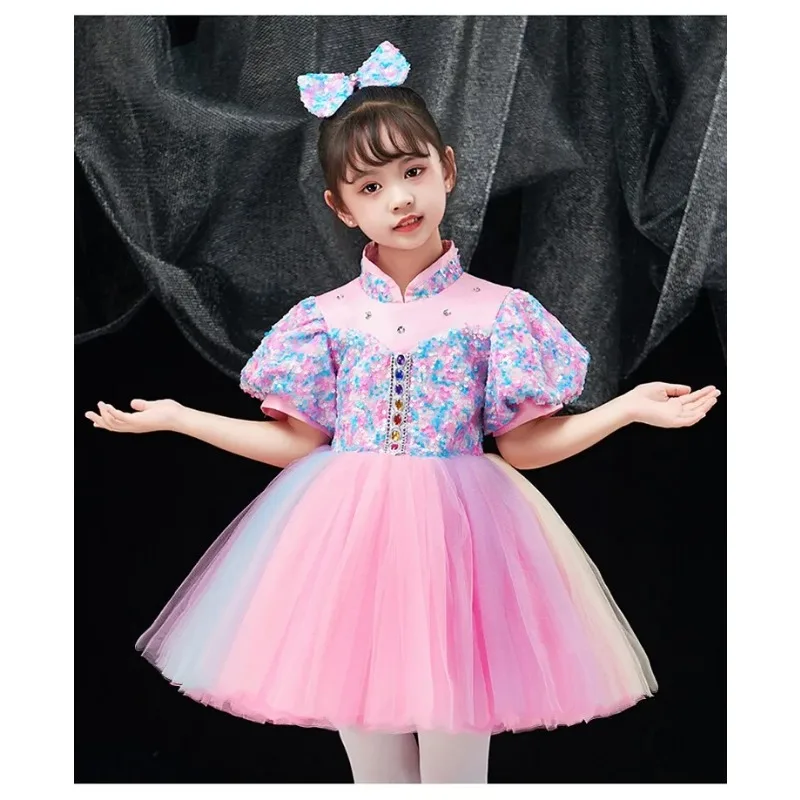 

Children Ballroom Clothing Sequined Modern Dance Tutu Dress Pink Ballet Princess Dress Girls Jazz Dance Dresses For Prom