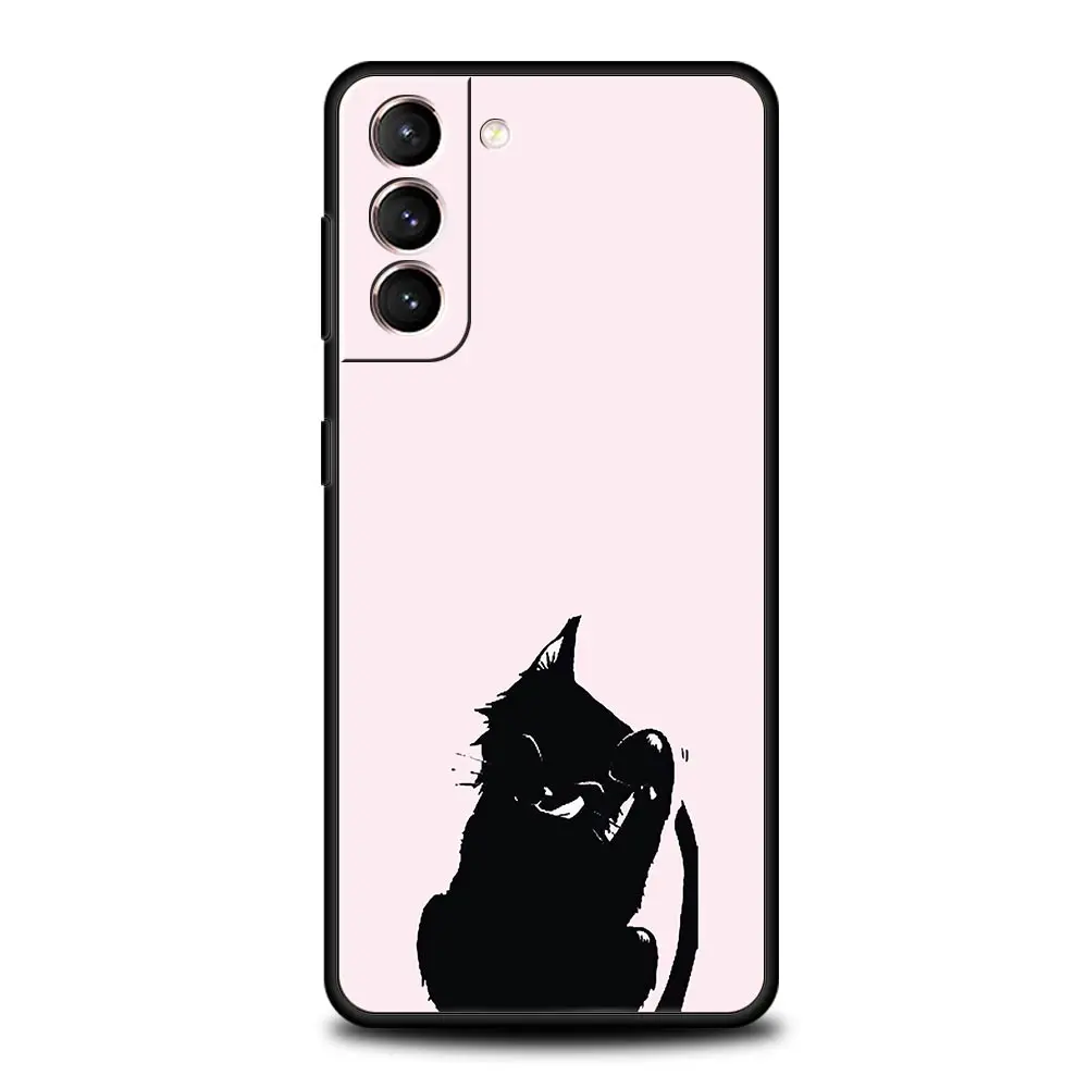 Phone Case For Samsung Galaxy S24 S23 S22 Ultra S20 S21 FE 5G S10 S9 Plus S10E S8 S7 Edge Silicone Cover Black Cat Cartoon Cute