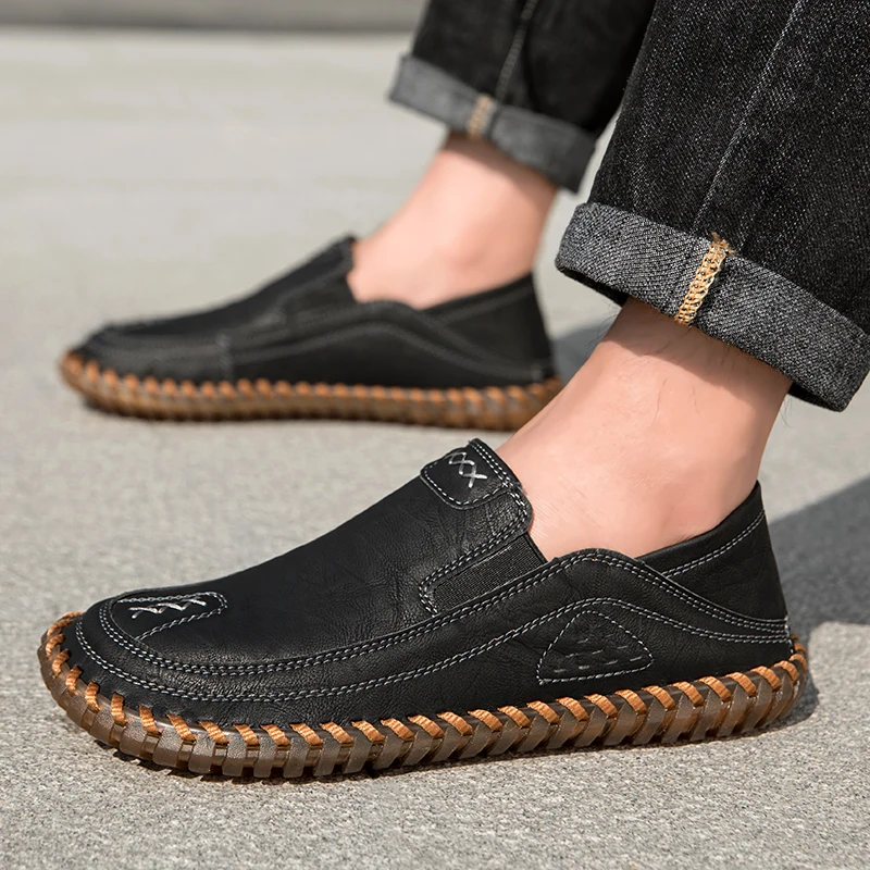 Handmade Man Moccasins Men Loafers Large Size 45 46 47 Leather Slip On Casual Shoes Men's Flats Sneakers Male Driving Shoes
