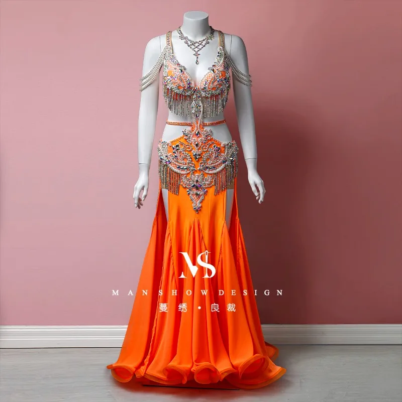 

customized belly dance costume performance clothing women's new sexy tassel long skirt fairy white suit ベリーダンス
