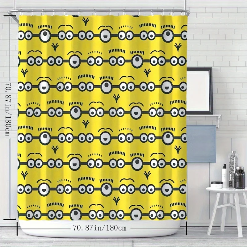 YWJHUI Water-resistant Polyester Shower Curtain with Cartoon Expression Pattern, Machine Washable, Includes Hooks, Knit Weave, A