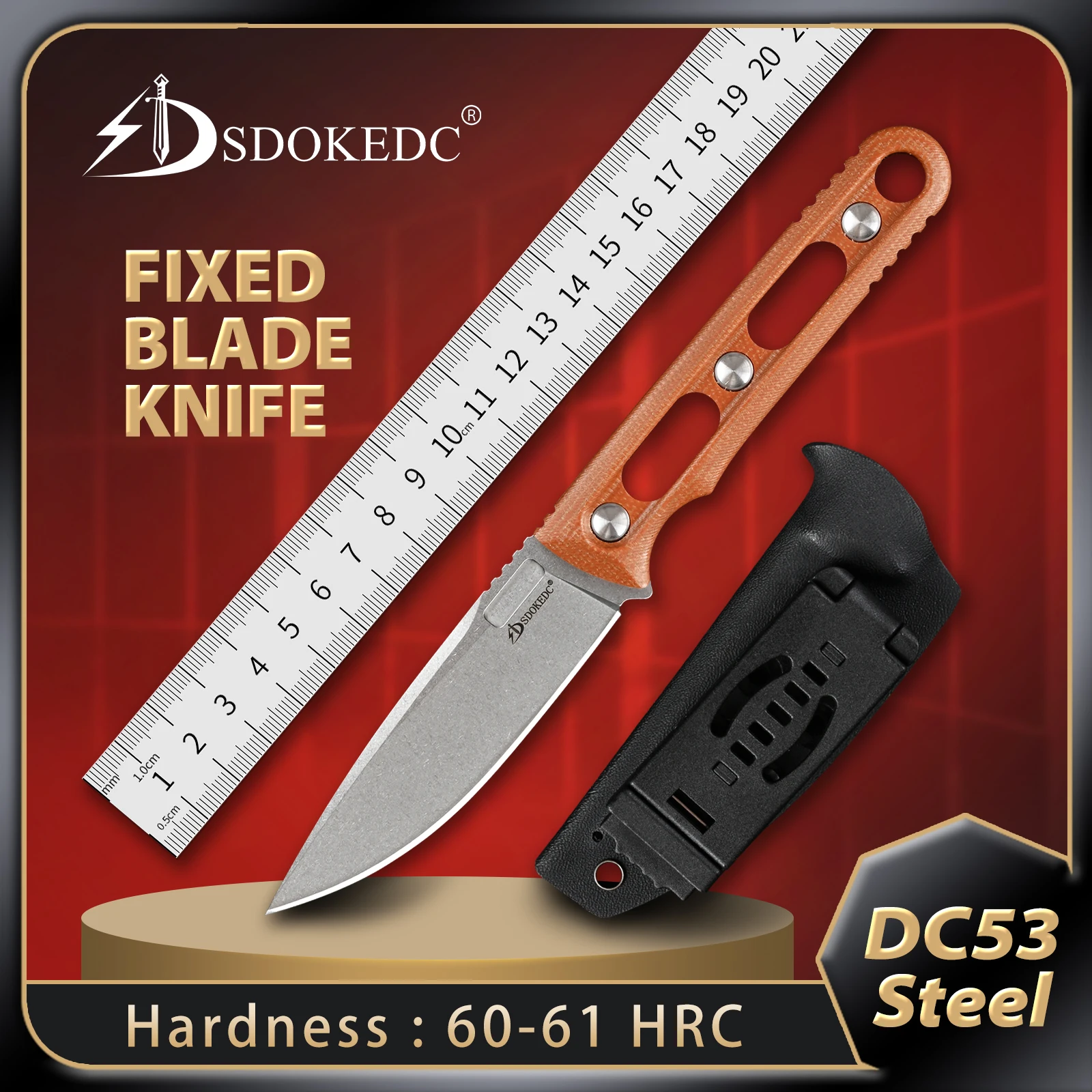 

SDOKEDC New Pocket Knife Fixed Blade Hunting Knife DC53 Steel Survival Knives Outdoor Camping Knife Tactical EDC Tools Mens Gift