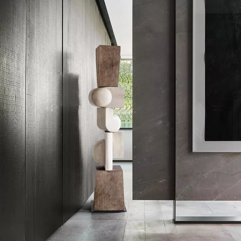 

B & B hotel lobby wood carving ornament floor-to-ceiling large abstract sculpture artwork