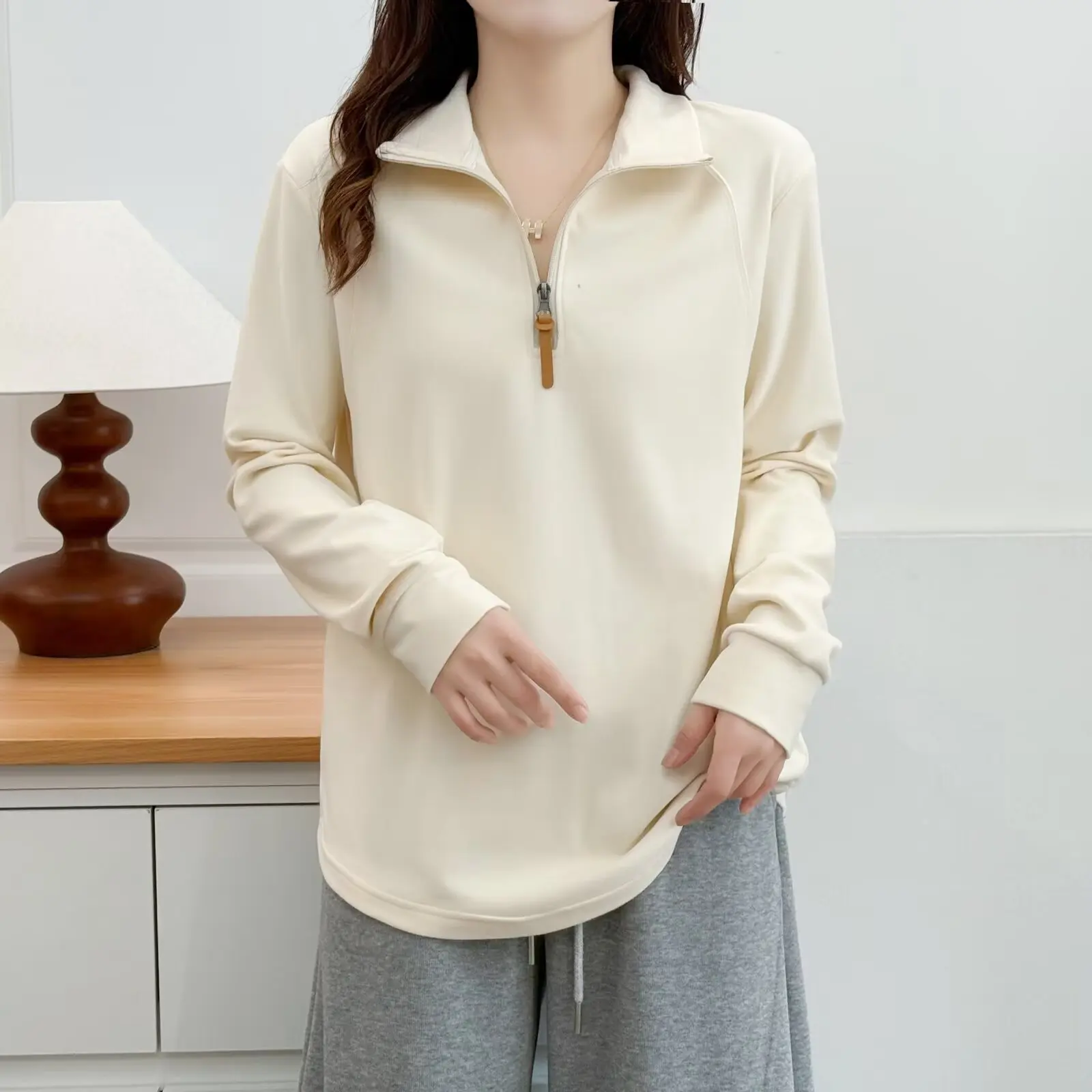 

XXXXL модная женская футболка больших размеров, новая осенне-зимняя повседневная утолщенная бархатная теплая футболка с воротником на молнии 2562