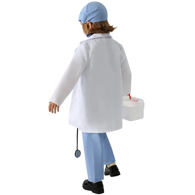 Unisex Kids Doctor Nurse Costume Children Surgeon Uniform Coat Halloween Cosplay Clothing Fancy Party Doctor Gown Role Play