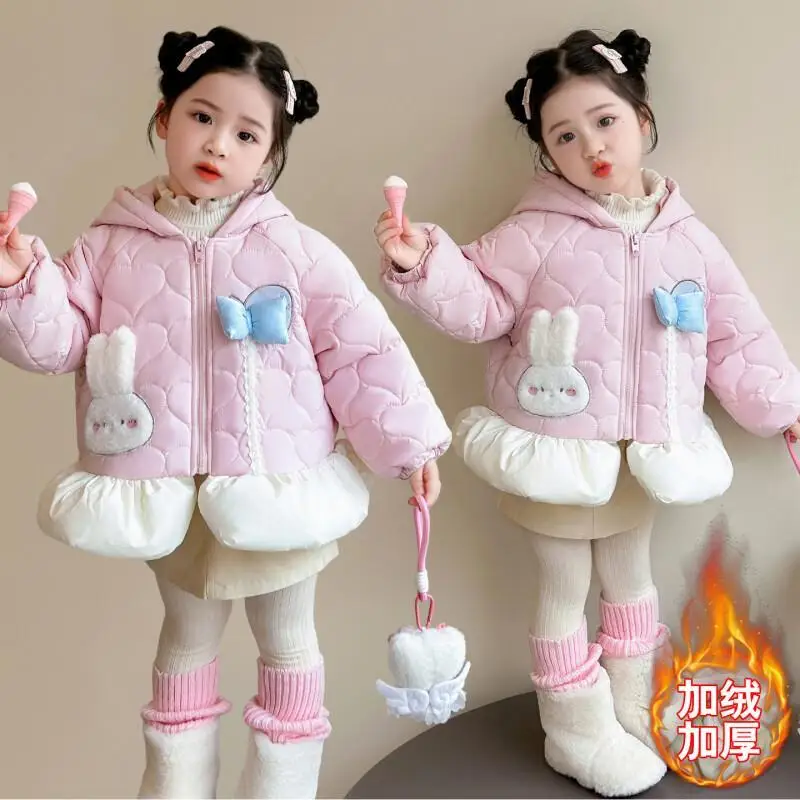

Осень-зима 2025 г., кавайная хлопковая стеганая куртка для девочек, детский комплект стеганого пальто, плотная теплая теплая верхняя одежда из чистого хлопка, детская одежда