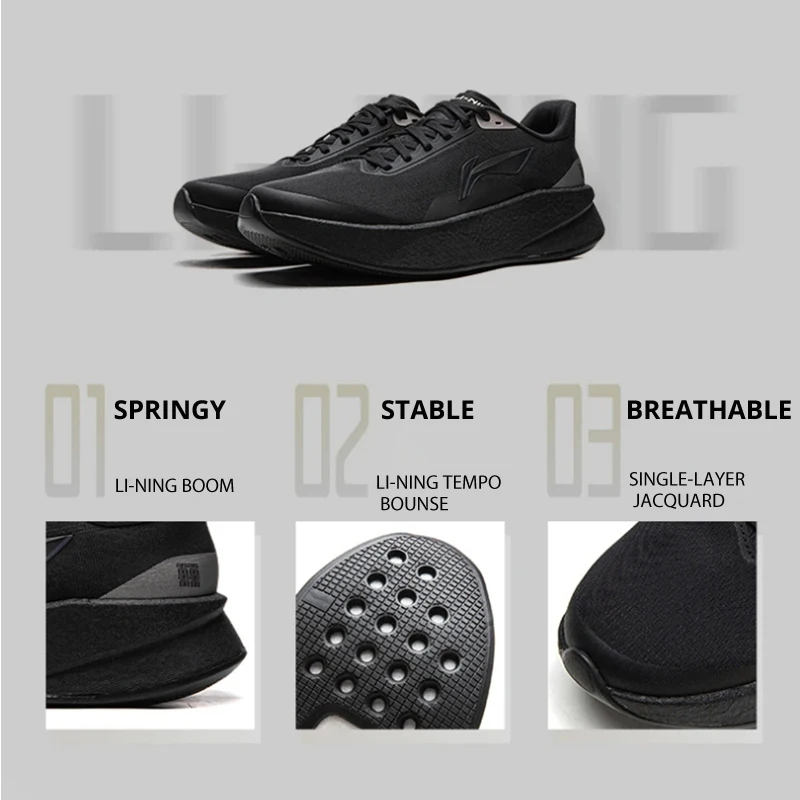 Li-Ning Men's CHAOYING Cushion Running Shoes BOOM Lightweight Springy TEMPO BOUNSE Soft LiNing Comfortable Sneakers ARBW007