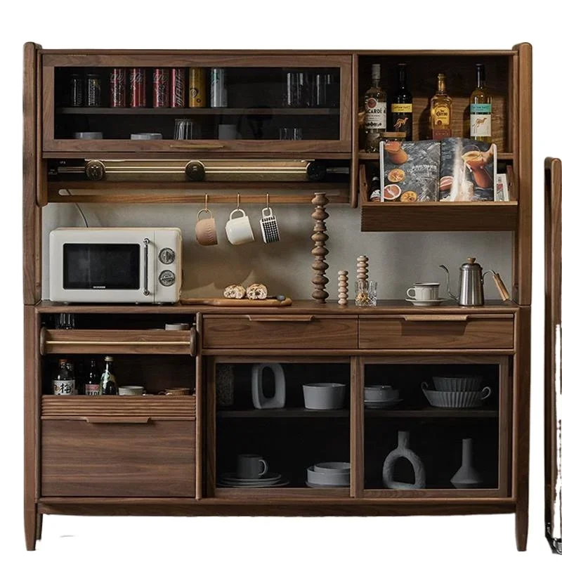 

Nordic Japanese-style black walnut side cabinet, kitchen cabinet integrated simple restaurant wine cabinet
