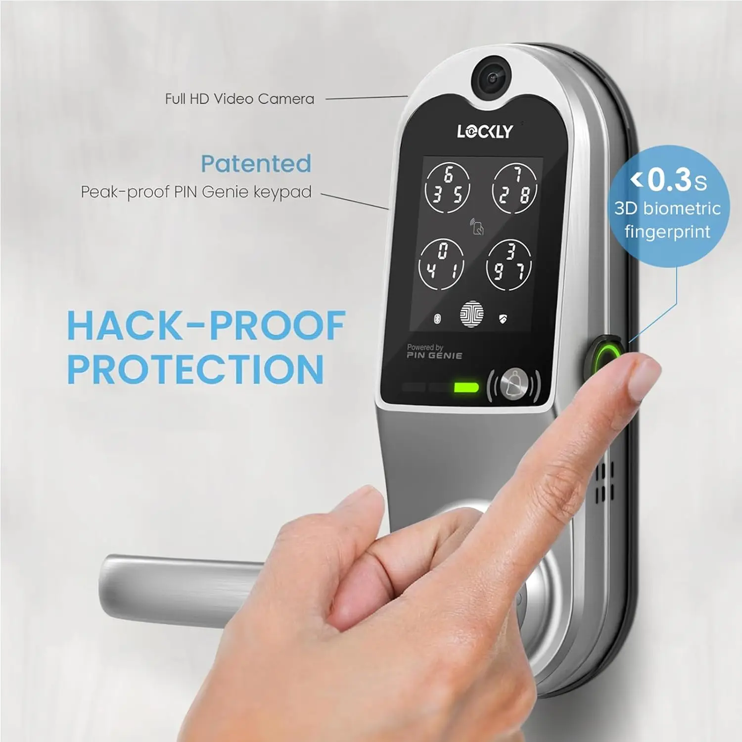 Lockly  Vision Latch Full HD Video Camera Doorbell Fingerprint Keyless Entry Door Lock Keypad Secure Scan