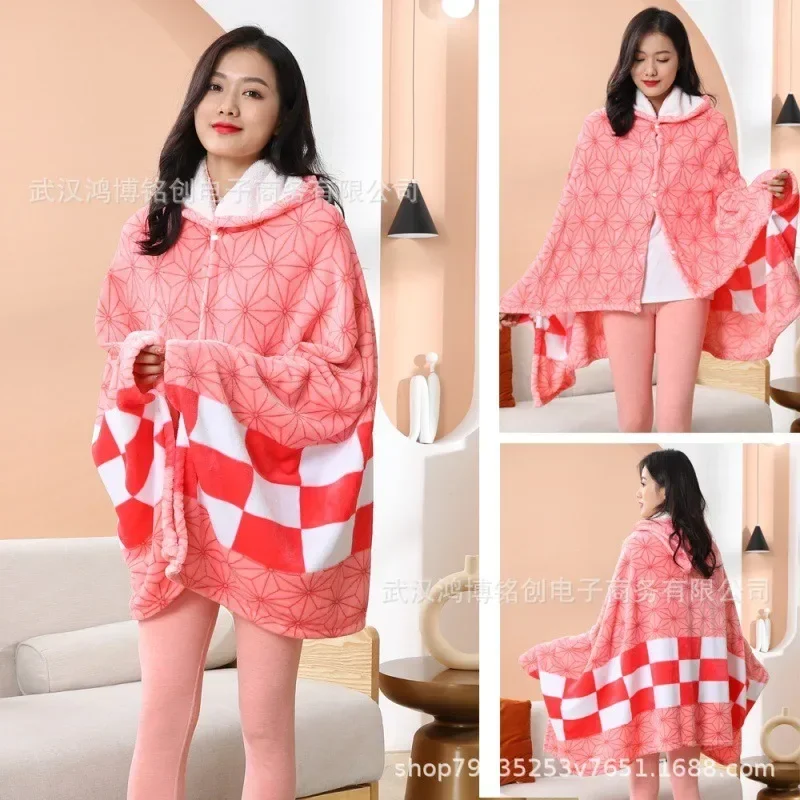 

Couverture à carreaux Demon Slayer, Anime Kimetsu No Yaiba, accessoire de Cosplay Shinobu, pyjama personnalisé pour femmes,