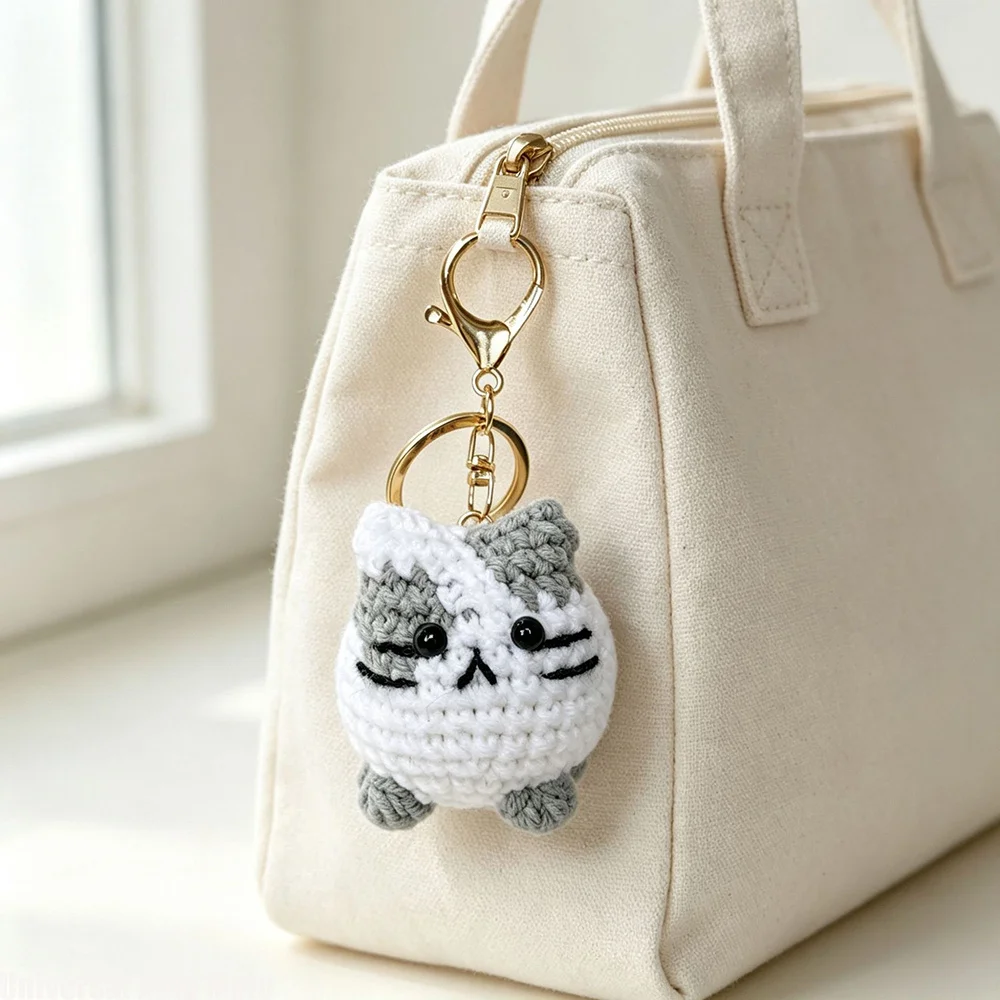 Multi-color Handmaking Crochet Kitten Keyrings Knitting Cartoon Handwoven Cat Pendant Kawaii Animal Cat Key Chain Backpack