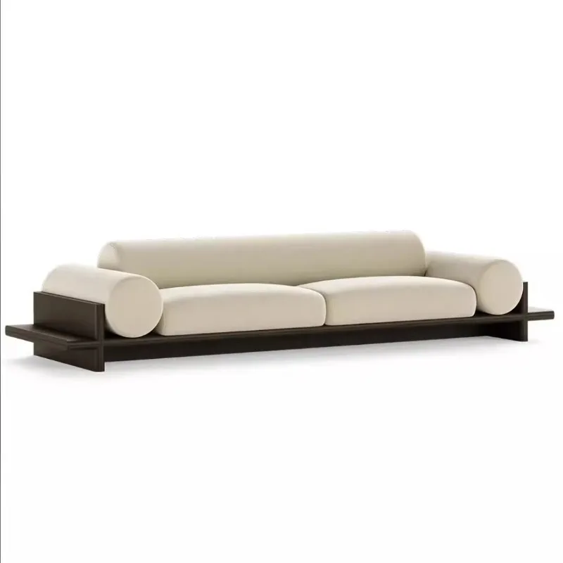 

Nordic solid wood fabric sofa small apartment living room modern simple designer wabi sandy wind three-person straight row sofa