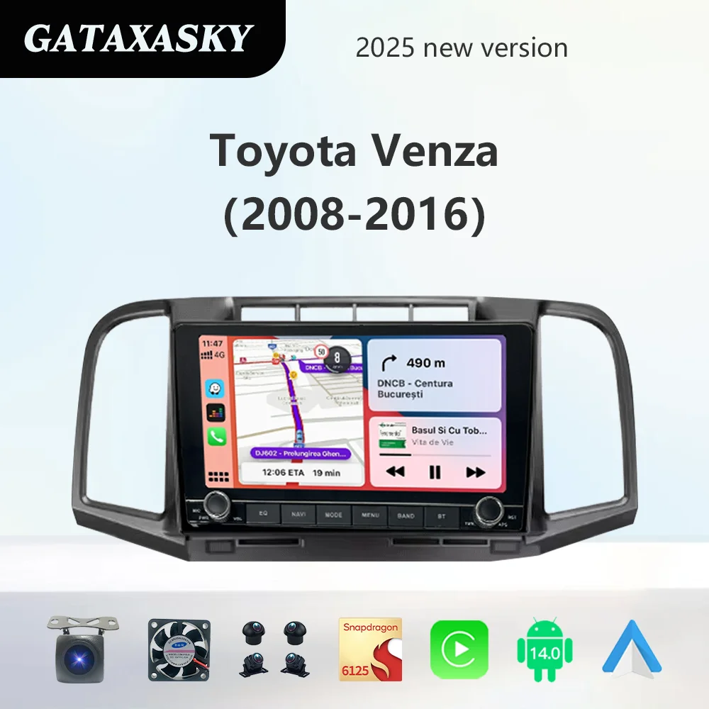 

GATAXASKY Android 14 8,9 "2 Din автомобильное мультимедийное радио для TOYOTA VENZA (2008-2016) Carplay Auto Wi-Fi GPS 360-камера BT Navi SWC RD