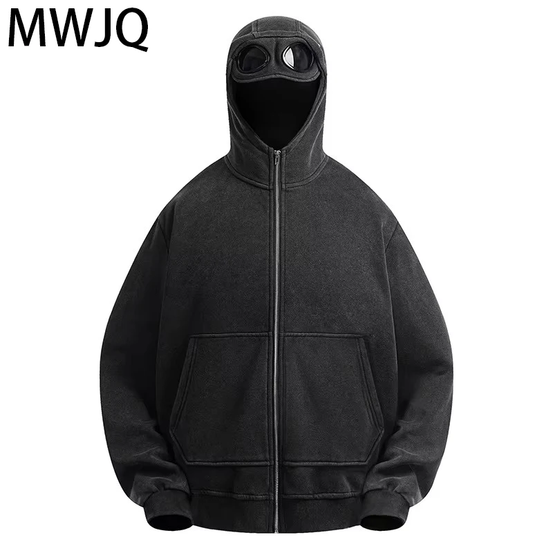 

MWJQ Vintage Lens Design Male Sweatershirt American High Street Spring New Loose Solid Color Hooded Men's Tops Fashion 010088