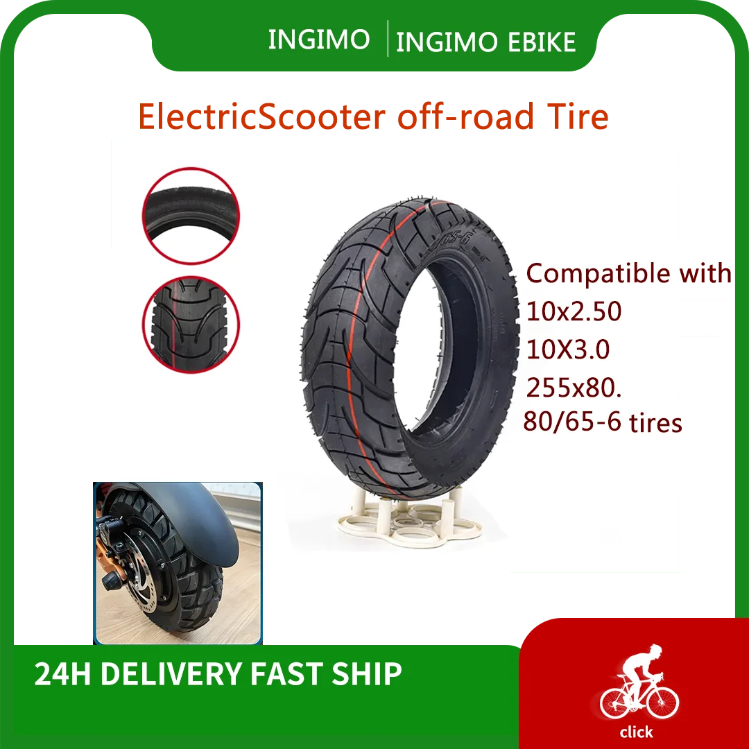 

10 Inch 255x80 80/65-6 Off-Road Electric Scooter Tire Heavy-Duty Universal Replacement Fits Zero Compatible with 10X2.5/10X3.0