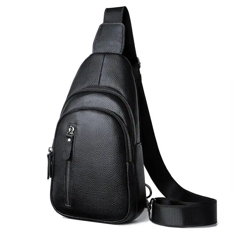 

100% Genuine Leather Men Chest Male Shoulder Messenger Casual Crossbody Bag Fashion Men's Purity Handbag