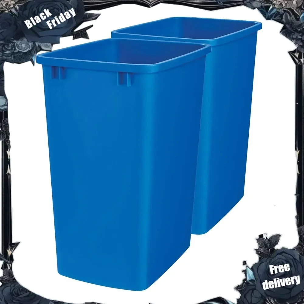 Polymer Replacement 35 Quart Trash Bin Recycle Waste Garbage Container for Kitchen Cabinet Pullouts, Blue, 2 Pack