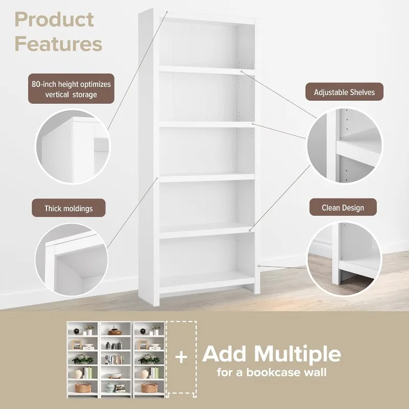 Armadietto portaoggetti alto a 5 ripiani da 80 pollici - Libreria in legno per soggiorno