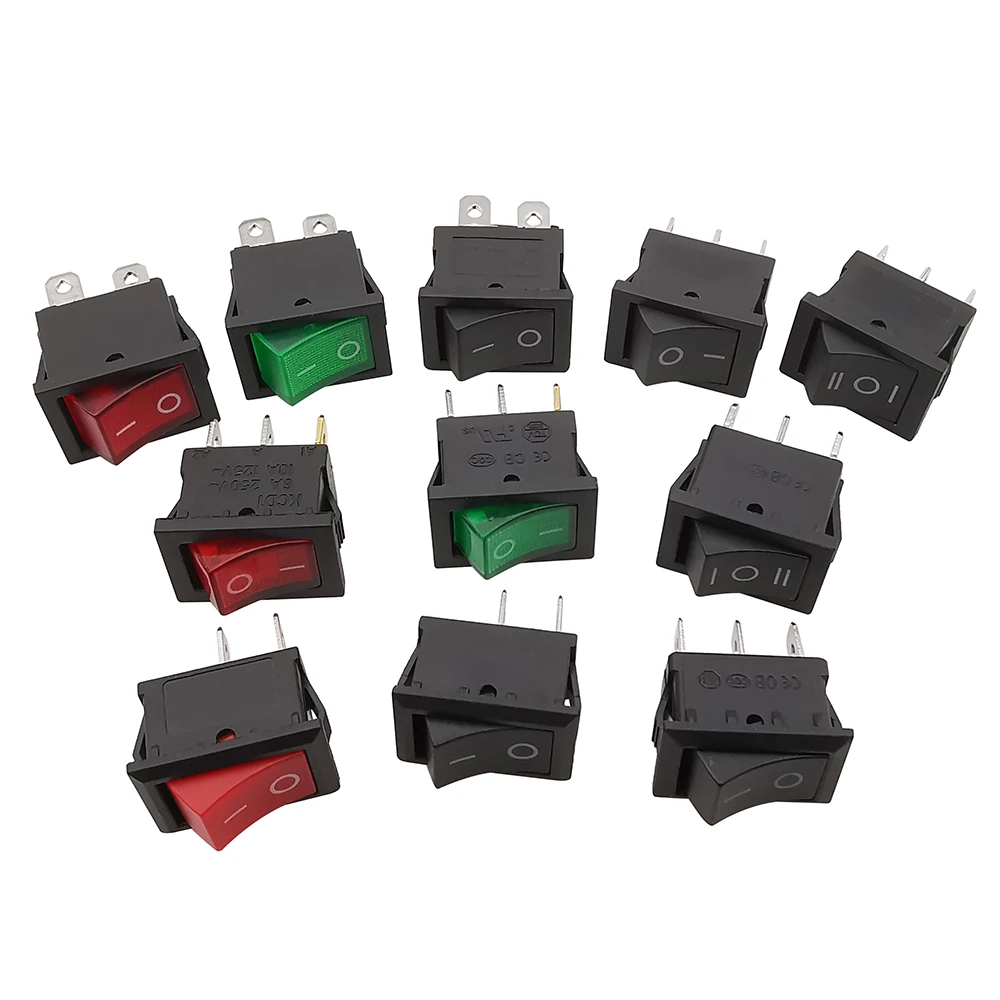 5/10Pcs KCD1 2Pin 3Pin 4Pin 6Pin 21x15mm ON-OFF/ON-OFF-ON Boat Car Rocker Switch 6A/250V AC 10A/125V AC Red Green Black