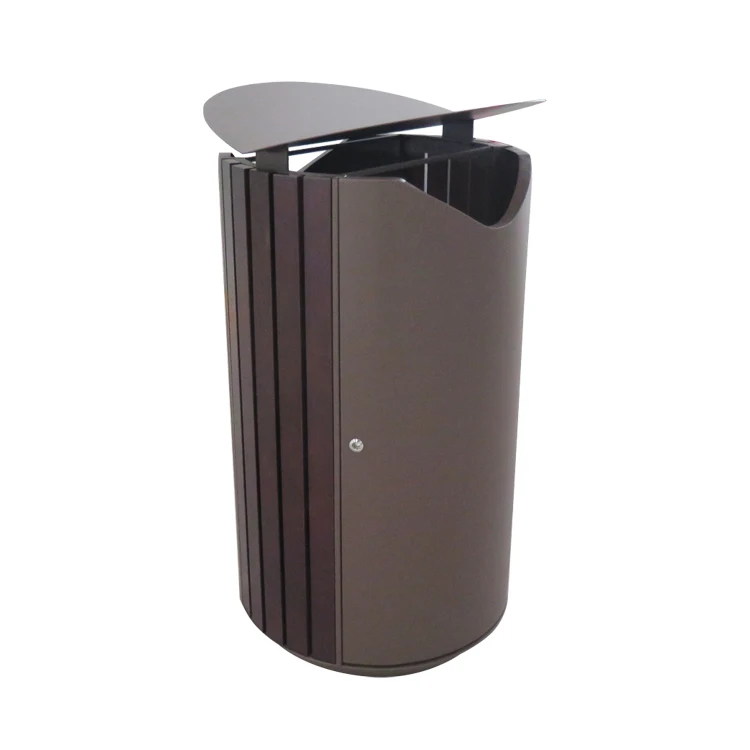 xx-Modern Outdoor Large Metal Trash Can Exterior Steel Dustbin Waste Container Bin*